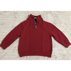 Nautica Boys Red Cable Knit Sweater 2T Quarter Zip Pullover Cotton